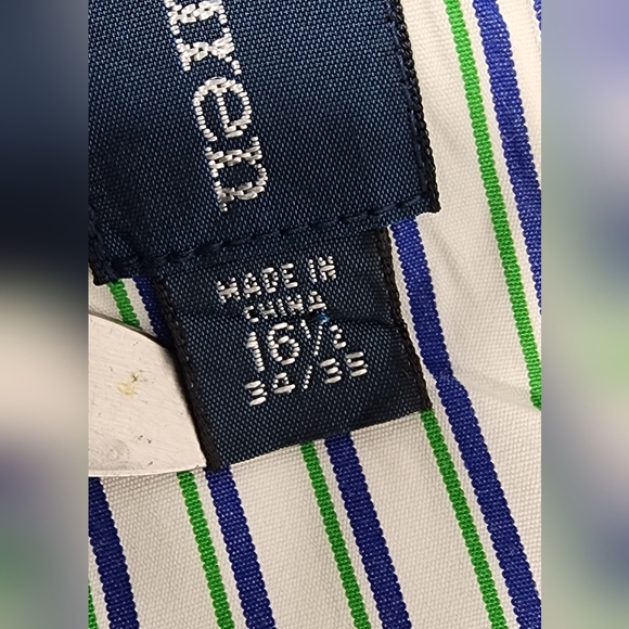 VTG Polo Ralph Lauren Custom Fit Shirt Mens 16 1/2 33/35 Striped Green White Blu - Picture 11 of 13
